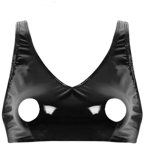 Wetlook BH top met open tepels Zwart