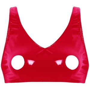 Wetlook BH top met open tepels Rood